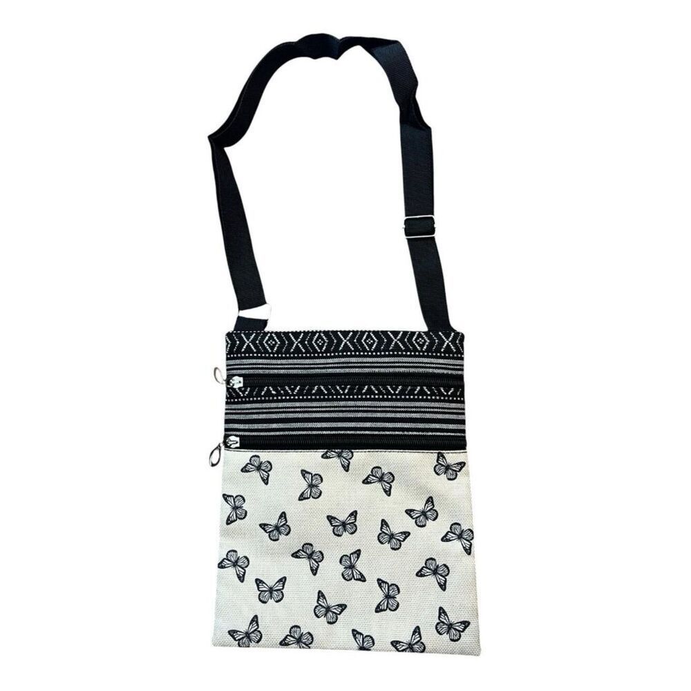 Lightweight Woven Butterfly Small Crossbody Purse Adjustable Strap Black New